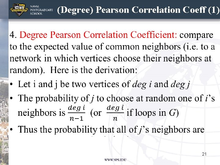 (Degree) Pearson Correlation Coeff (1) • 21 