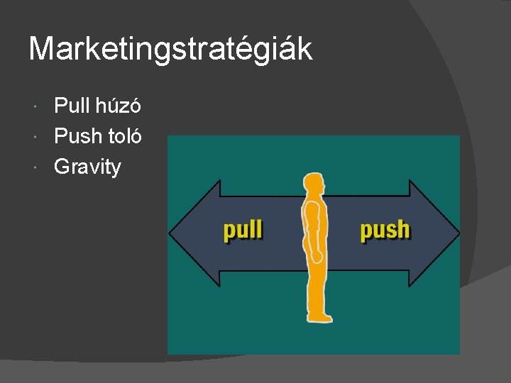 Marketingstratégiák Pull húzó Push toló Gravity 