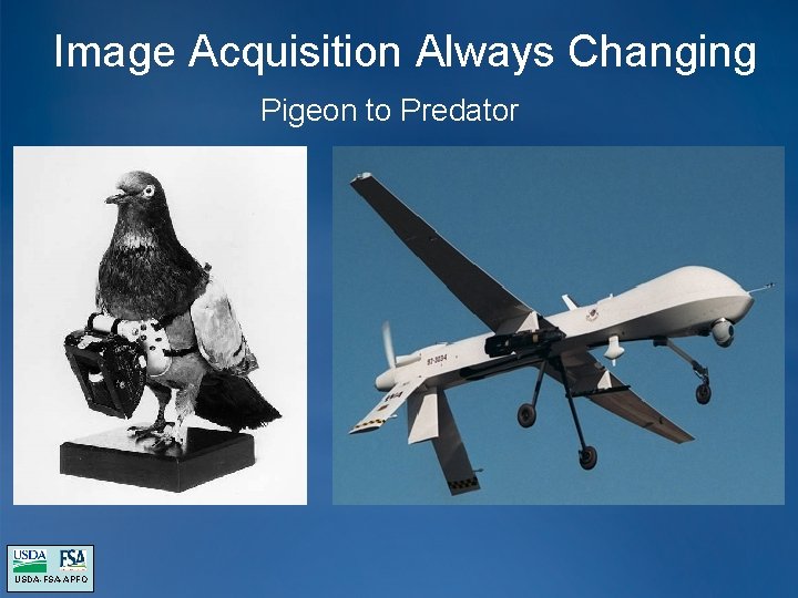 Image Acquisition Always Changing Pigeon to Predator USDA-FSA-APFO Image Acquisition Always Changing Pigeon to Predator USDA-FSA-APFO