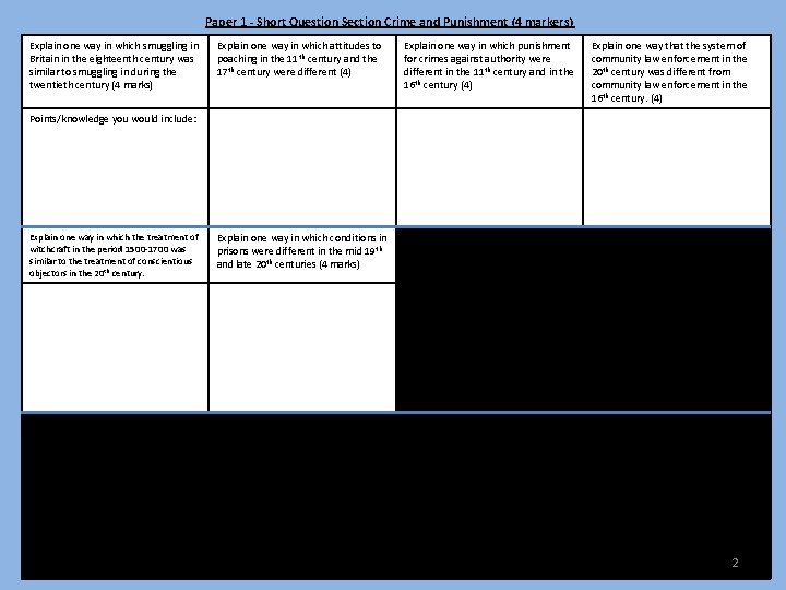 Paper 1 - Short Question Section Crime and Punishment (4 markers) Explain one way