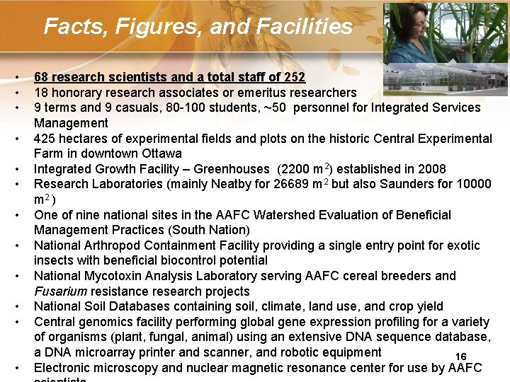 Facts, Figures, and Facilities • • • 68 research scientists and a total staff