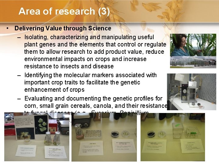 Area of research (3) • Delivering Value through Science – Isolating, characterizing and manipulating