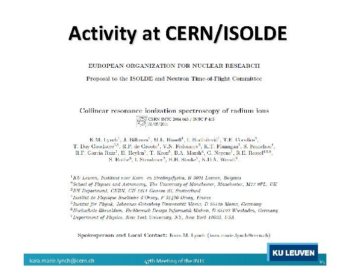 Activity at CERN/ISOLDE Activity at CERN/ISOLDE