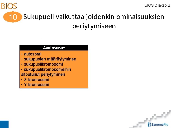 BIOS 2 jakso 2 10 Sukupuoli vaikuttaa joidenkin ominaisuuksien periytymiseen Avainsanat • autosomi •