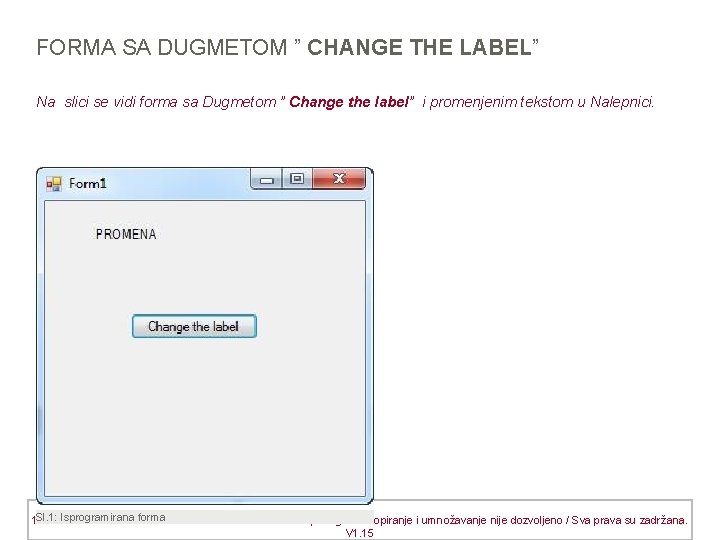 FORMA SA DUGMETOM ” CHANGE THE LABEL” Na slici se vidi forma sa Dugmetom