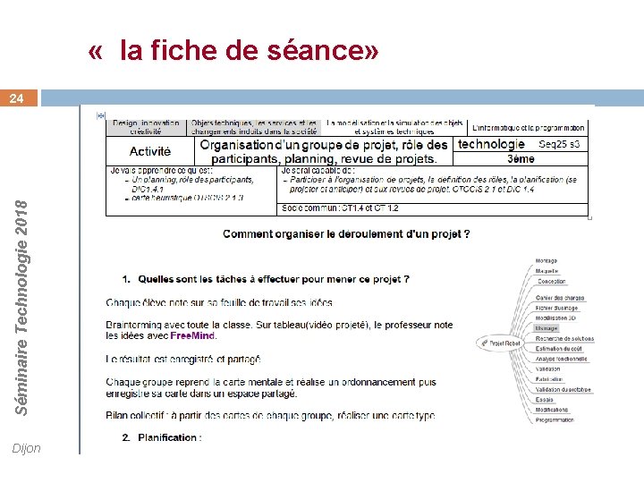  « la fiche de séance» Séminaire Technologie 2018 24 Dijon 