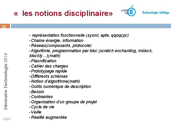  « les notions disciplinaire» Séminaire Technologie 2018 30 Dijon - représentation fonctionnelle (sysml,