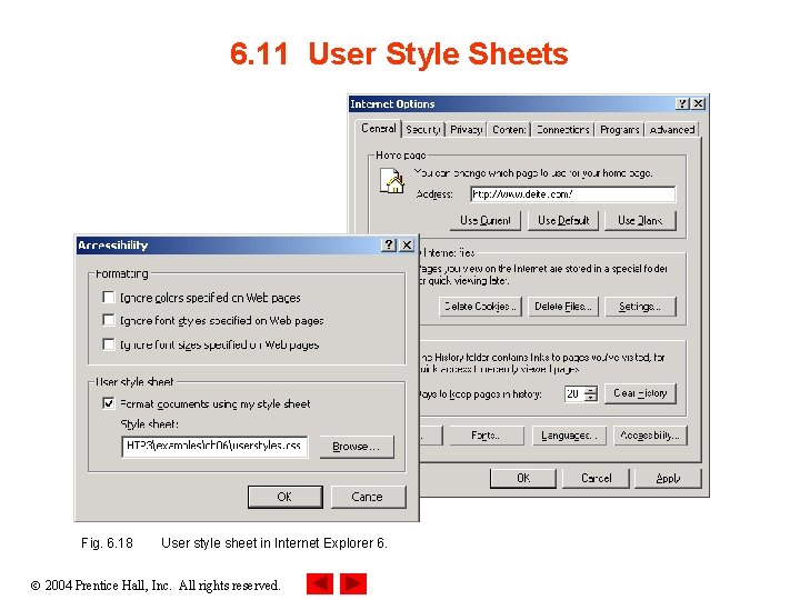 6. 11 User Style Sheets Fig. 6. 18 User style sheet in Internet Explorer