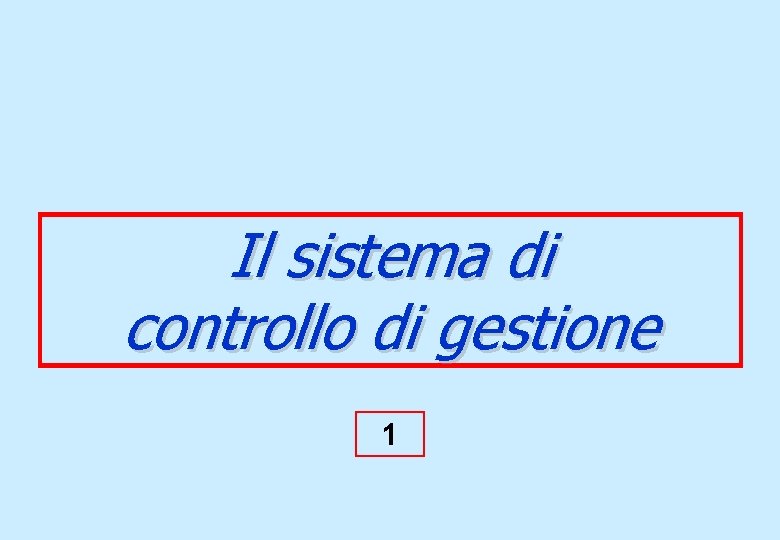 Il sistema di controllo di gestione 1 