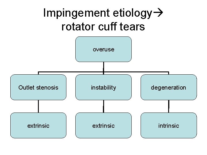 Impingement etiology rotator cuff tears overuse Outlet stenosis instability degeneration extrinsic intrinsic 