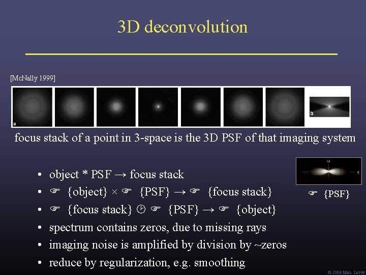 3 D deconvolution [Mc. Nally 1999] focus stack of a point in 3 -space