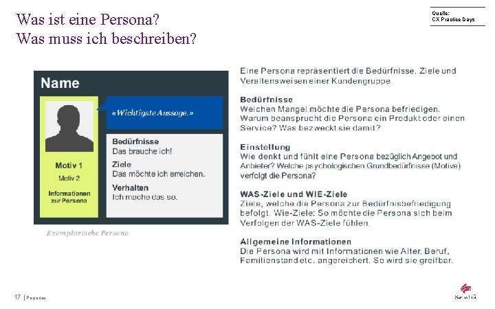 Was ist eine Persona? Was muss ich beschreiben? 17 | Personas Quelle: CX Practice