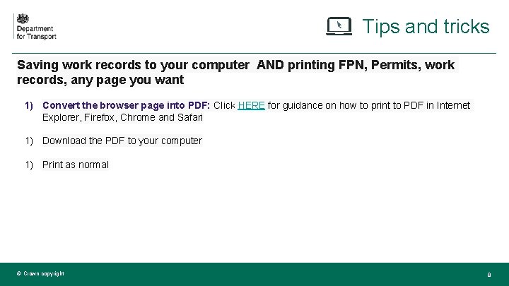 Tips and tricks Saving work records to your computer AND printing FPN, Permits, work