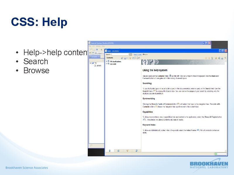 CSS: Help • Help->help contents • Search • Browse 