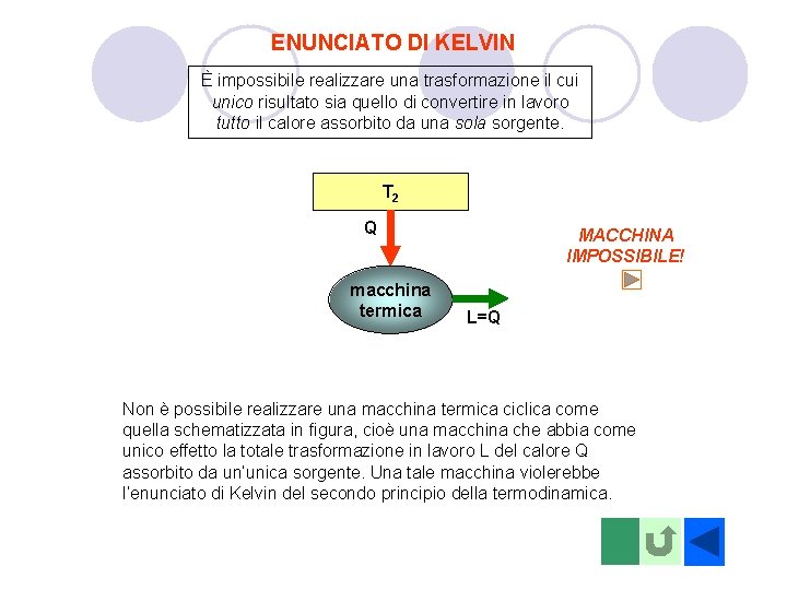 ENUNCIATO DI KELVIN È impossibile realizzare una trasformazione il cui unico risultato sia quello