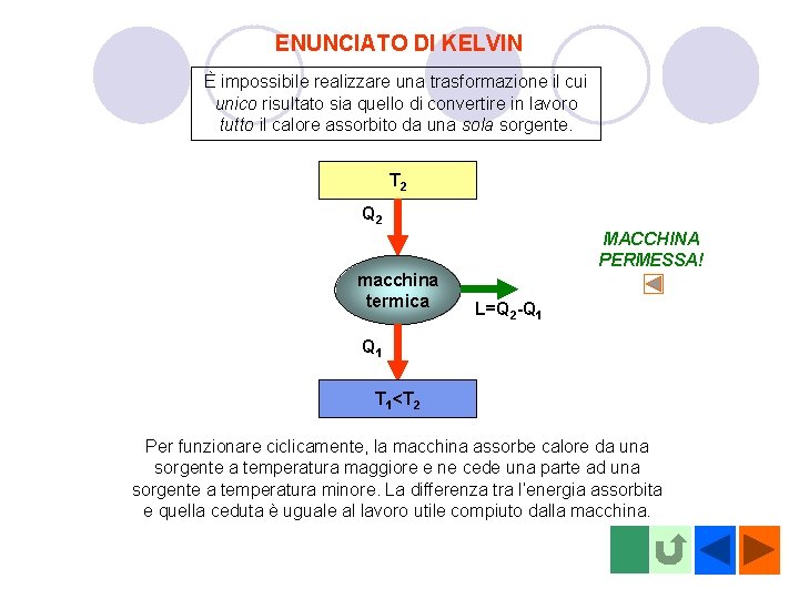 ENUNCIATO DI KELVIN È impossibile realizzare una trasformazione il cui unico risultato sia quello