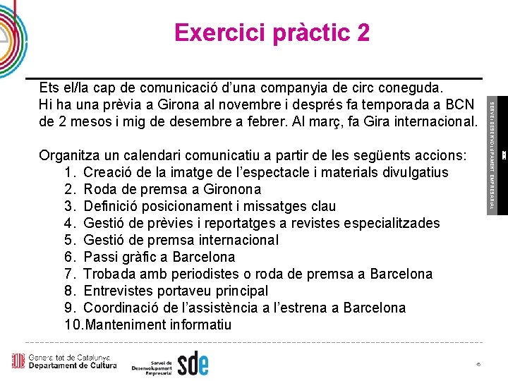 Exercici pràctic 2 45 ICEC Organitza un calendari comunicatiu a partir de les següents