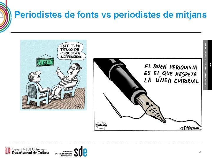 Periodistes de fonts vs periodistes de mitjans ICEC SERVEI DESENVOLUPAMENT EMPRESARIAL 54 