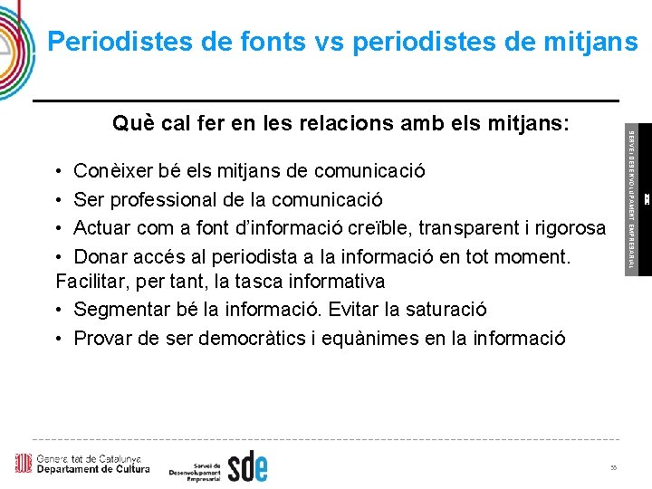 Periodistes de fonts vs periodistes de mitjans • Conèixer bé els mitjans de comunicació