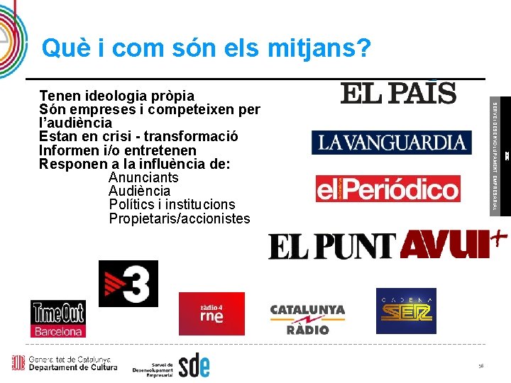 Què i com són els mitjans? 56 ICEC SERVEI DESENVOLUPAMENT EMPRESARIAL Tenen ideologia pròpia