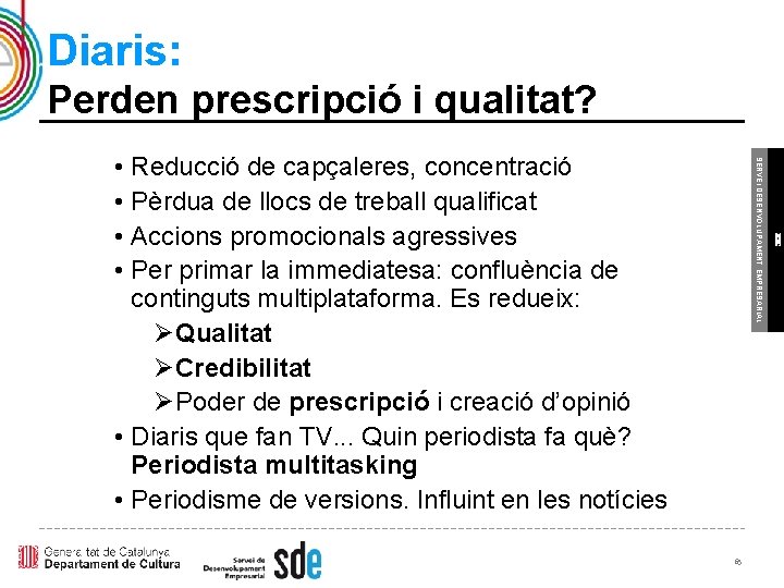 Diaris: Perden prescripció i qualitat? 65 ICEC SERVEI DESENVOLUPAMENT EMPRESARIAL • Reducció de capçaleres,