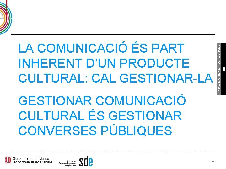 76 ICEC GESTIONAR COMUNICACIÓ CULTURAL ÉS GESTIONAR CONVERSES PÚBLIQUES SERVEI DESENVOLUPAMENT EMPRESARIAL LA COMUNICACIÓ