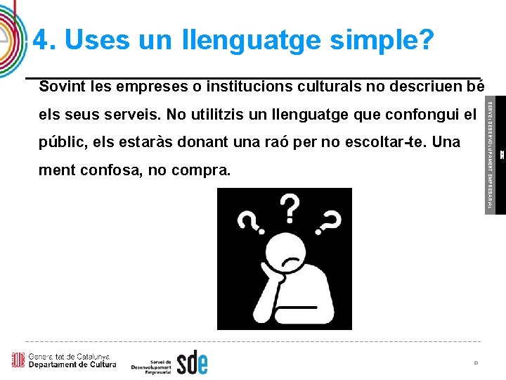 4. Uses un llenguatge simple? Sovint les empreses o institucions culturals no descriuen bé