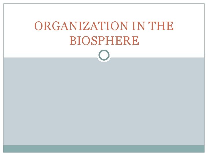 ORGANIZATION IN THE BIOSPHERE 