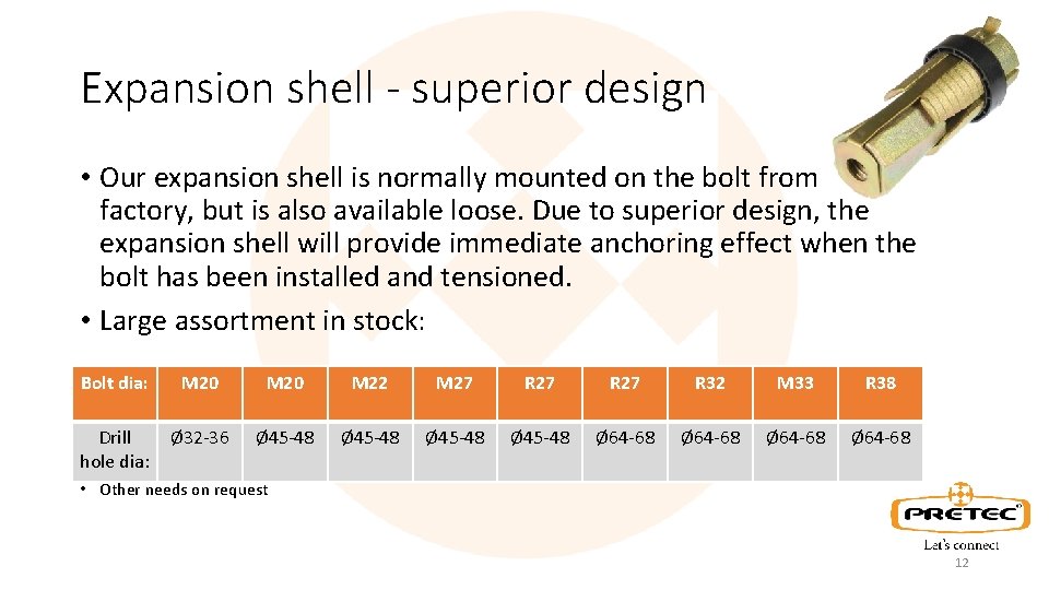 Expansion shell - superior design • Our expansion shell is normally mounted on the