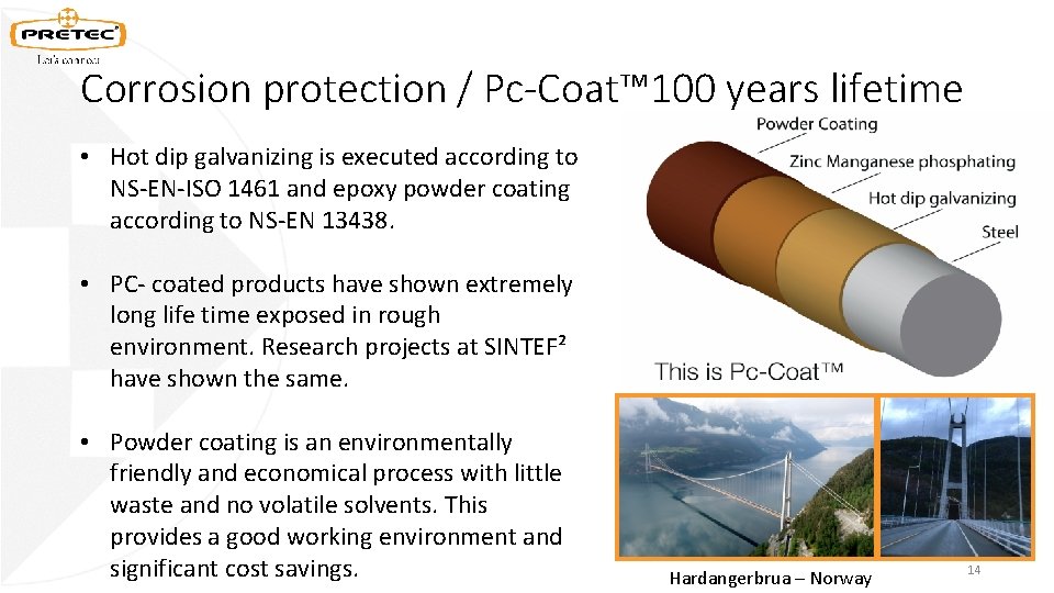 Corrosion protection / Pc-Coat™ 100 years lifetime • Hot dip galvanizing is executed according