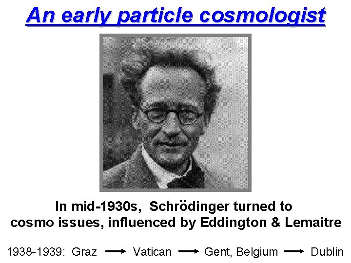 An early particle cosmologist . . In mid-1930 s, Schrodinger turned to cosmo issues,