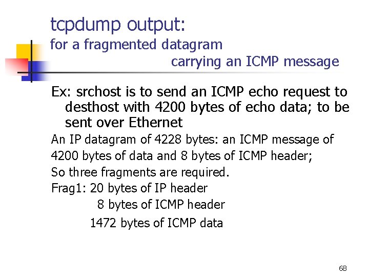 tcpdump output: for a fragmented datagram carrying an ICMP message Ex: srchost is to tcpdump output: for a fragmented datagram carrying an ICMP message Ex: srchost is to