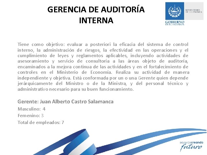 GERENCIA DE AUDITORÍA INTERNA Tiene como objetivo: evaluar a posteriori la eficacia del sistema