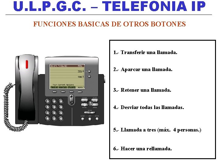U. L. P. G. C. – TELEFONIA IP FUNCIONES BASICAS DE OTROS BOTONES 1.