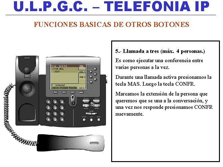 U. L. P. G. C. – TELEFONIA IP FUNCIONES BASICAS DE OTROS BOTONES 5.