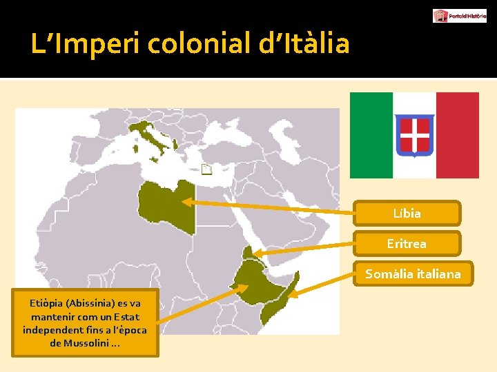 L’Imperi colonial d’Itàlia Líbia Eritrea Somàlia italiana Etiòpia (Abissínia) es va mantenir com un