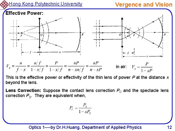 Hong Kong Polytechnic University Vergence and Vision Effective Power: in air: This is the