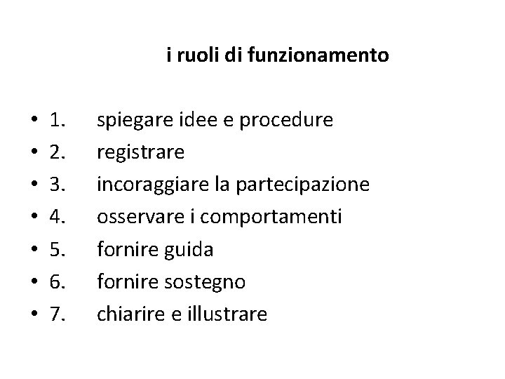  i ruoli di funzionamento • • 1. spiegare idee e procedure 2. registrare