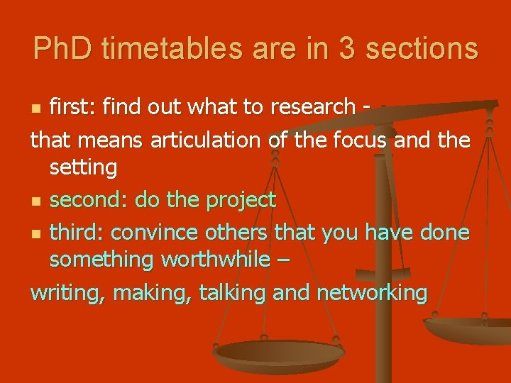 Ph. D timetables are in 3 sections first: find out what to research that