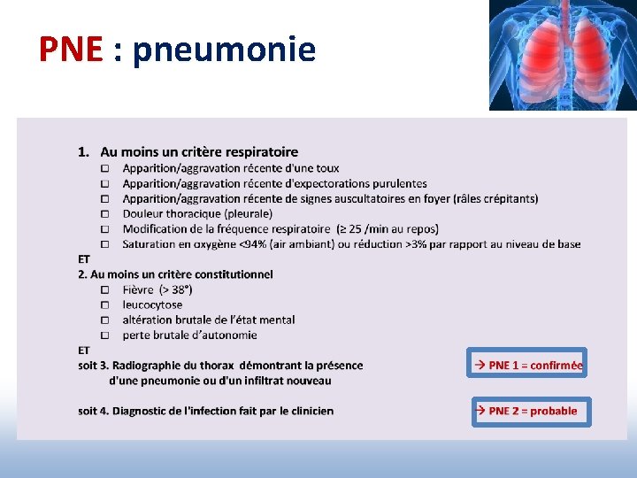 PNE : pneumonie 