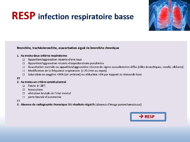 RESP infection respiratoire basse RESP 