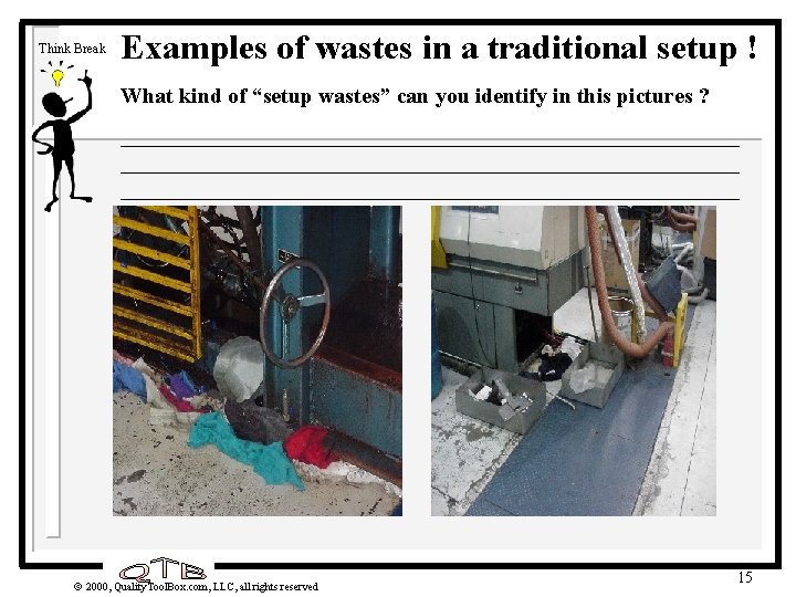 Think Break Examples of wastes in a traditional setup ! What kind of “setup