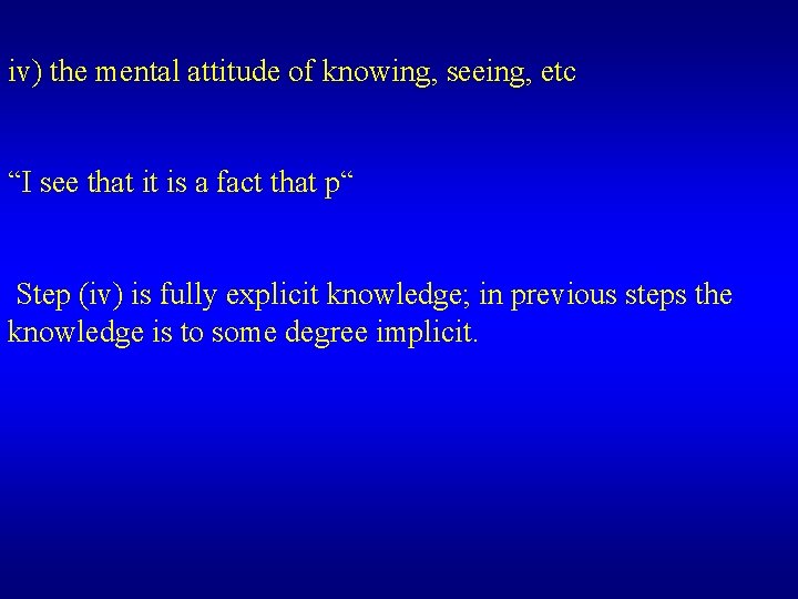 iv) the mental attitude of knowing, seeing, etc “I see that it is a