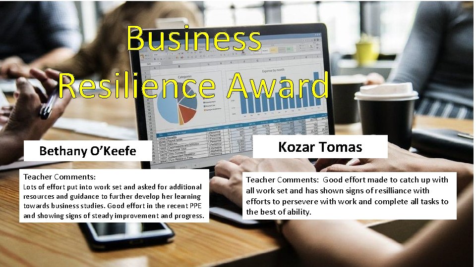 Business Resilience Award Bethany O’Keefe Teacher Comments: Lots of effort put into work set