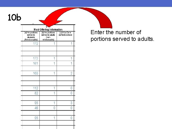 10 b Enter the number of portions served to adults. 10 b Enter the number of portions served to adults.