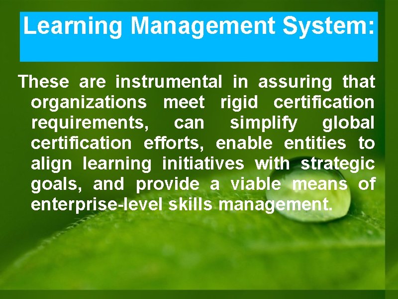 Learning Management System: These are instrumental in assuring that organizations meet rigid certification requirements, Learning Management System: These are instrumental in assuring that organizations meet rigid certification requirements,