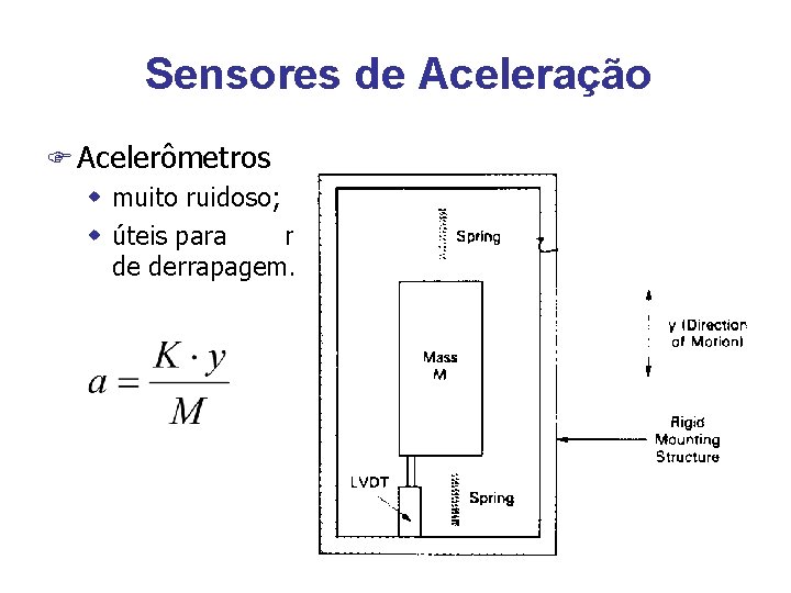 Sensores de Aceleração F Acelerômetros w muito ruidoso; w úteis para medição de derrapagem.