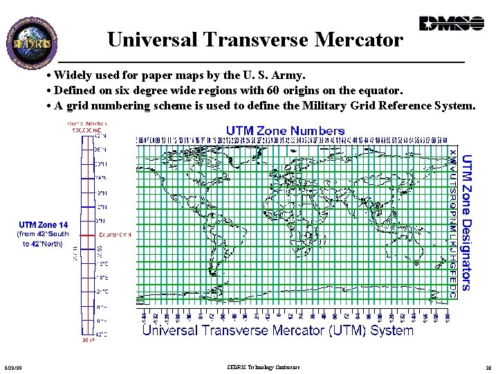 Universal Transverse Mercator • Widely used for paper maps by the U. S. Army.