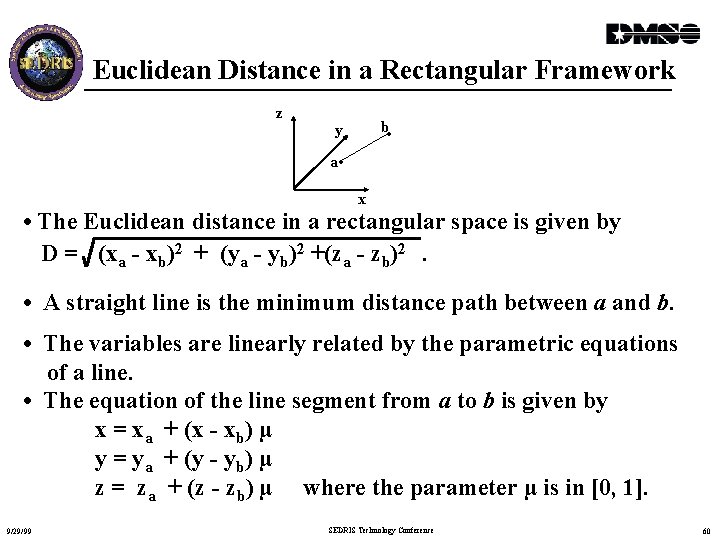 Euclidean Distance in a Rectangular Framework z b • y a • x •