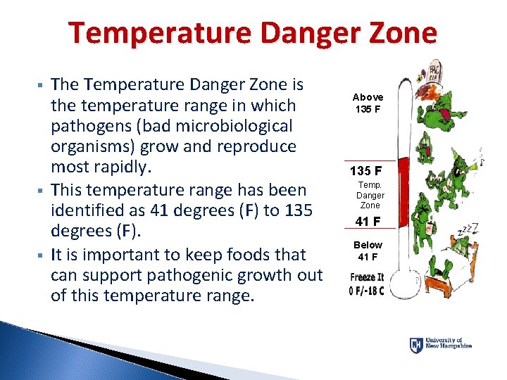 Temperature Danger Zone § § § The Temperature Danger Zone is the temperature range